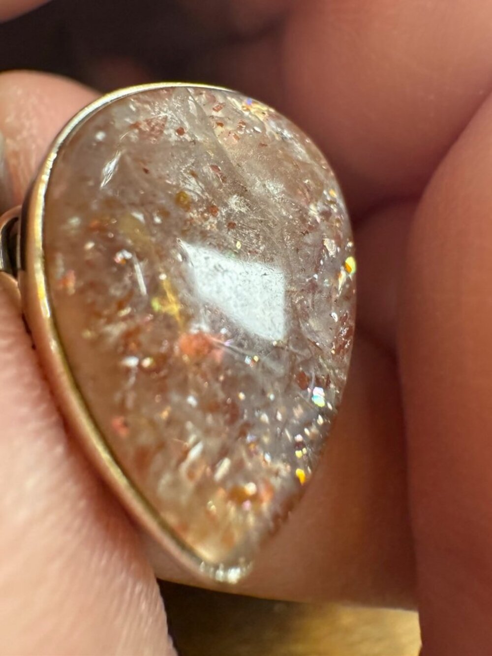 Natural Confetti Sunstone Ring 925 Sterling Silver Pear Teardrop Boho